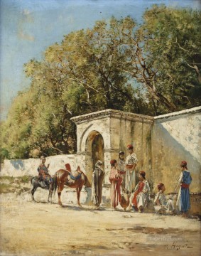 Víctor Huguet Painting - Fuente en los alrededores de Túnez Victor Huguet Orientalista